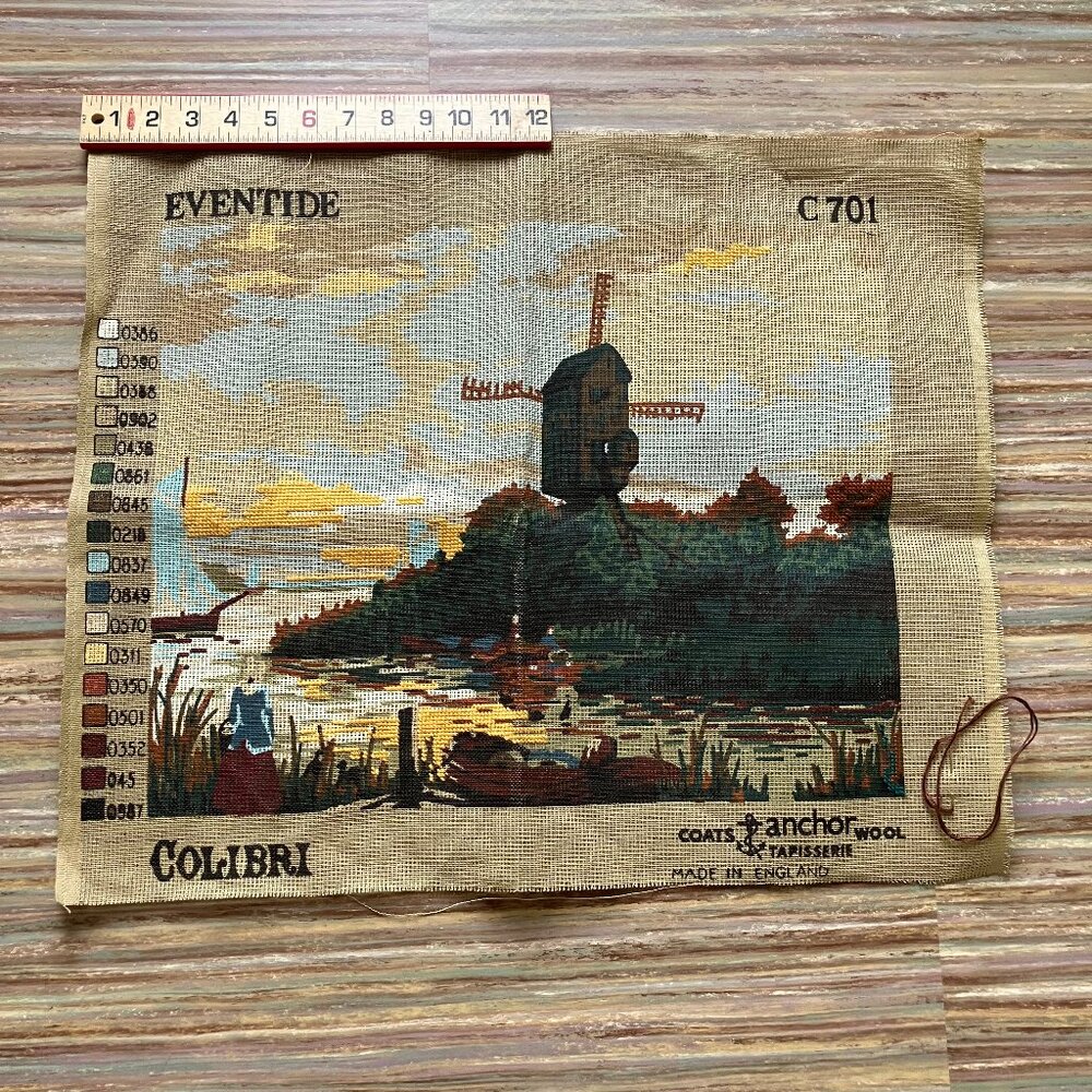 Eventide Windmill Canal Colibri Needlepoint Canvas C701 Anchor *Partially Worked